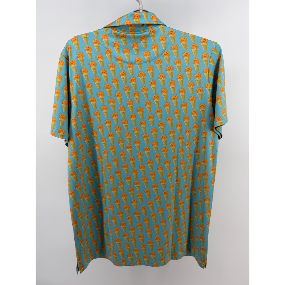 NEW Pins & Aces Mens Ice Cream Cone Performance Golf Polo Blue Orange Medium NEW - Picture 3 of 7